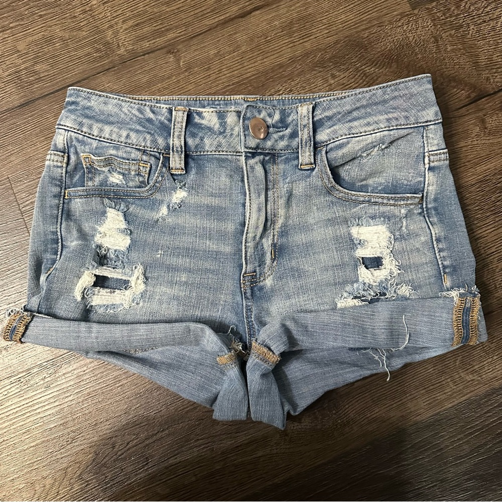 American Eagle Outfitters Blue Distressed Jean Shorts